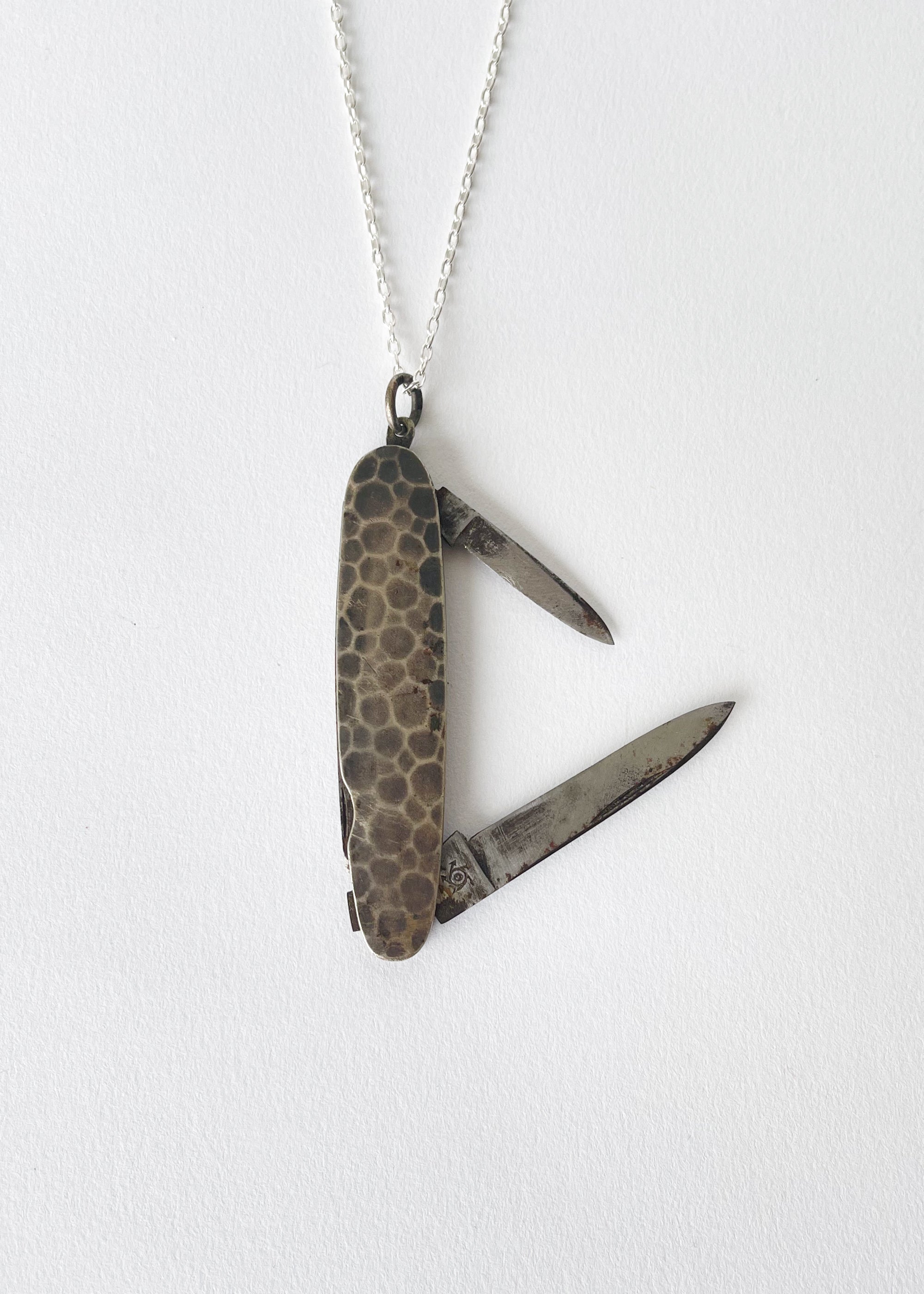Vintage Hammered Silver PocketKnife Necklace