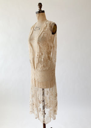 Vintage 1920s Fillet Lace Duster Vest
