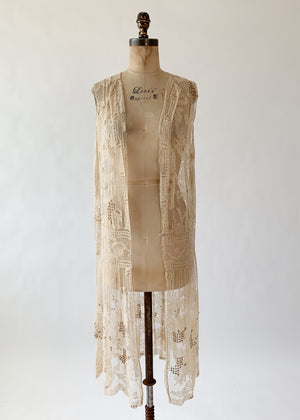 Vintage 1920s Fillet Lace Duster Vest