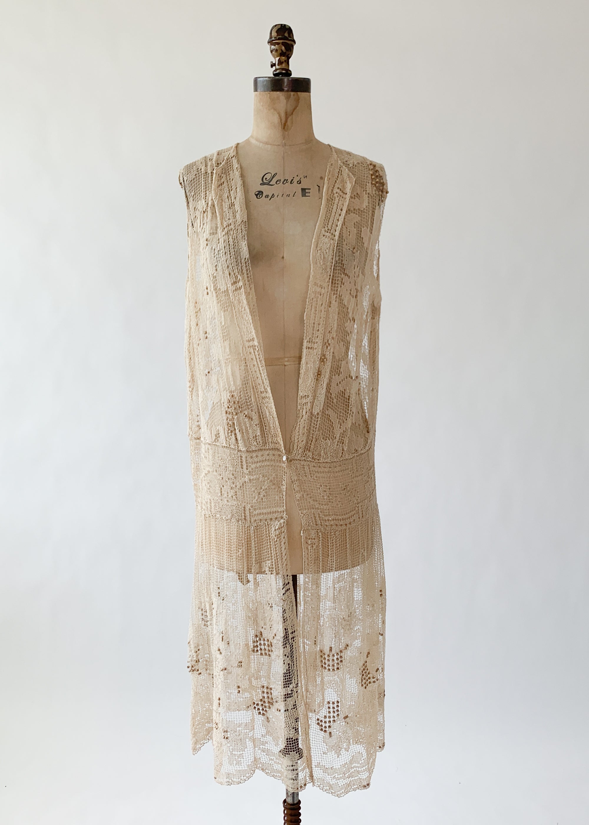 Vintage 1920s Fillet Lace Duster Vest