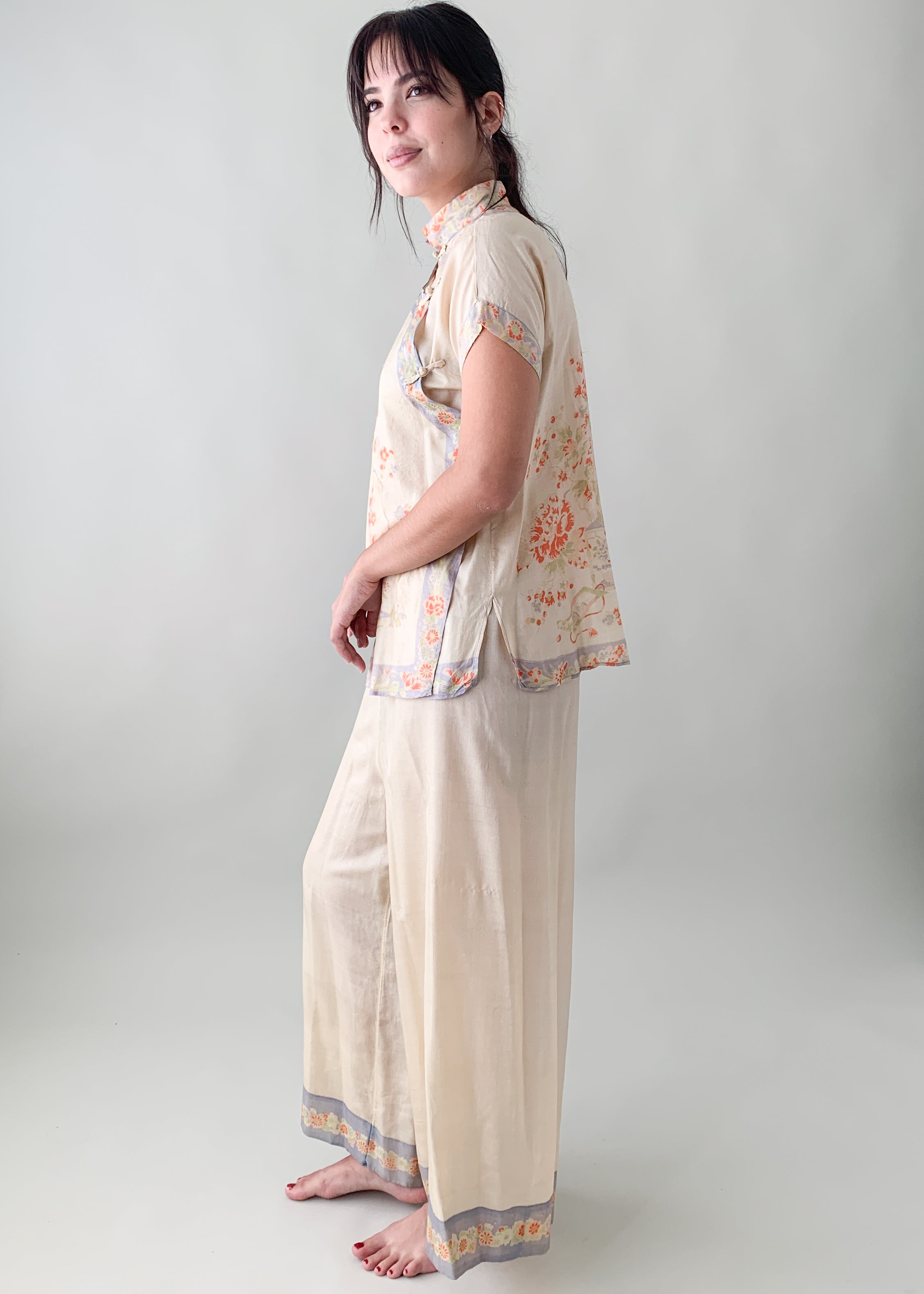 Vintage 1920s Pongee Silk Pajama Set