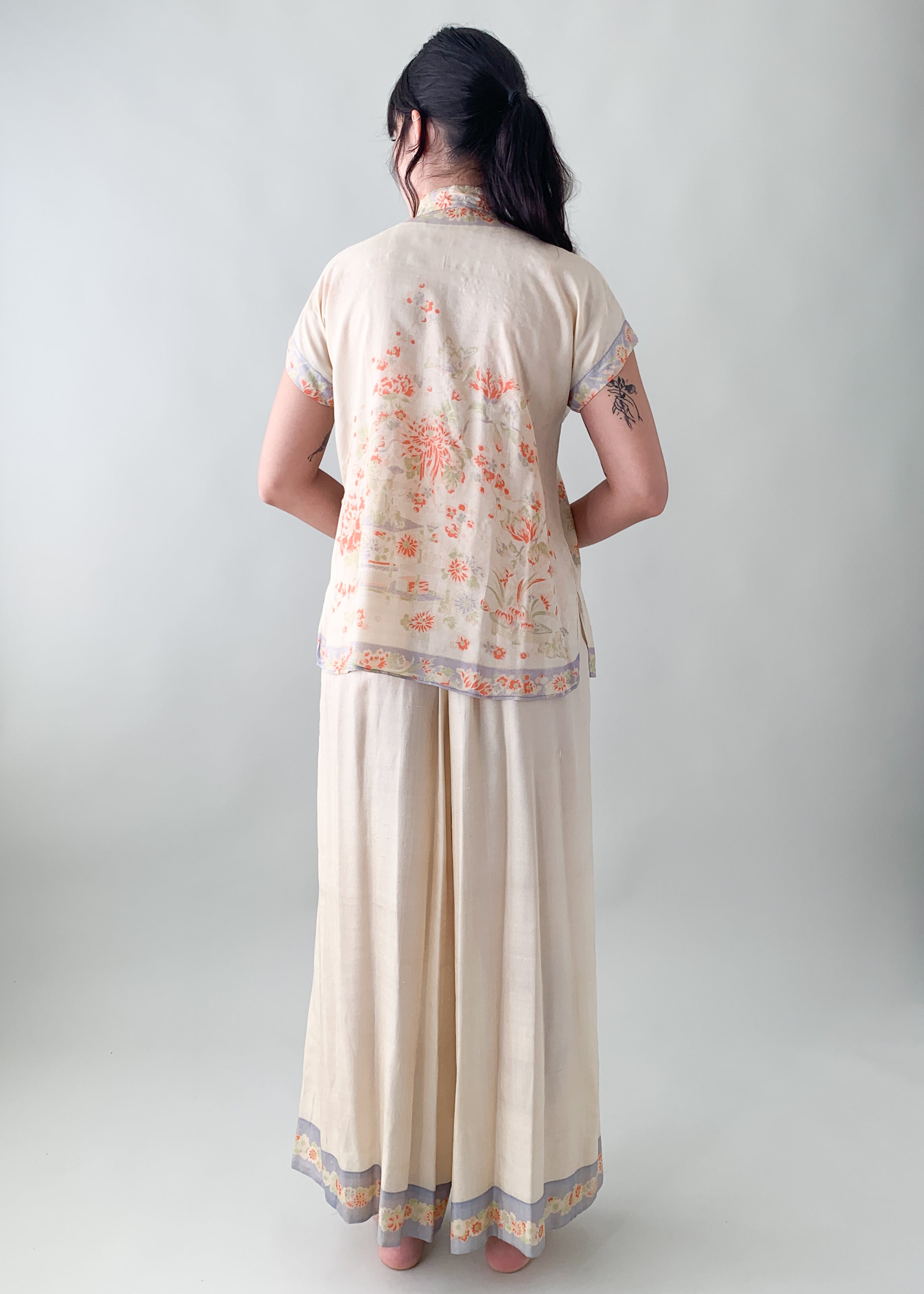 Vintage 1920s Pongee Silk Pajama Set