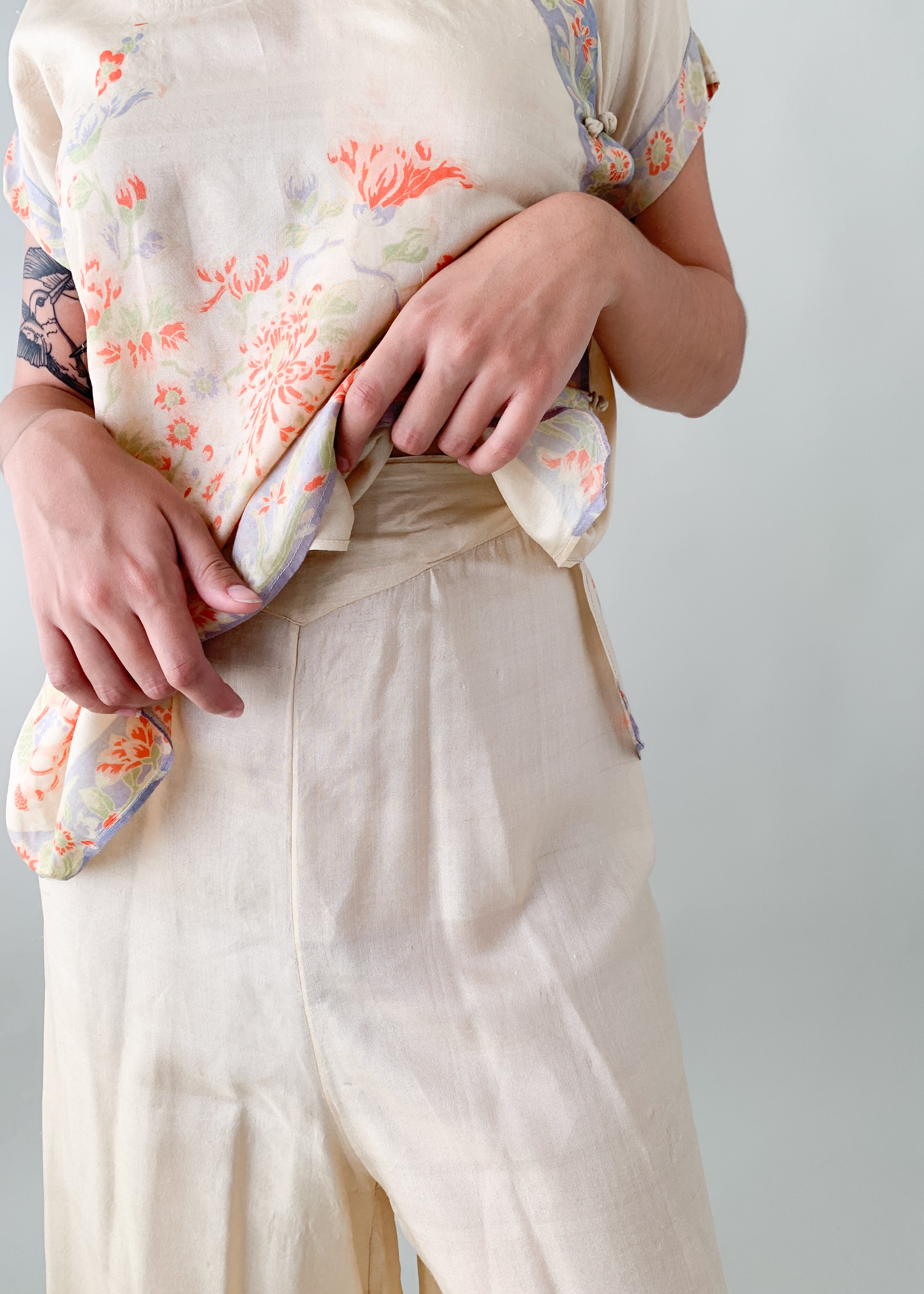 Vintage 1920s Pongee Silk Pajama Set