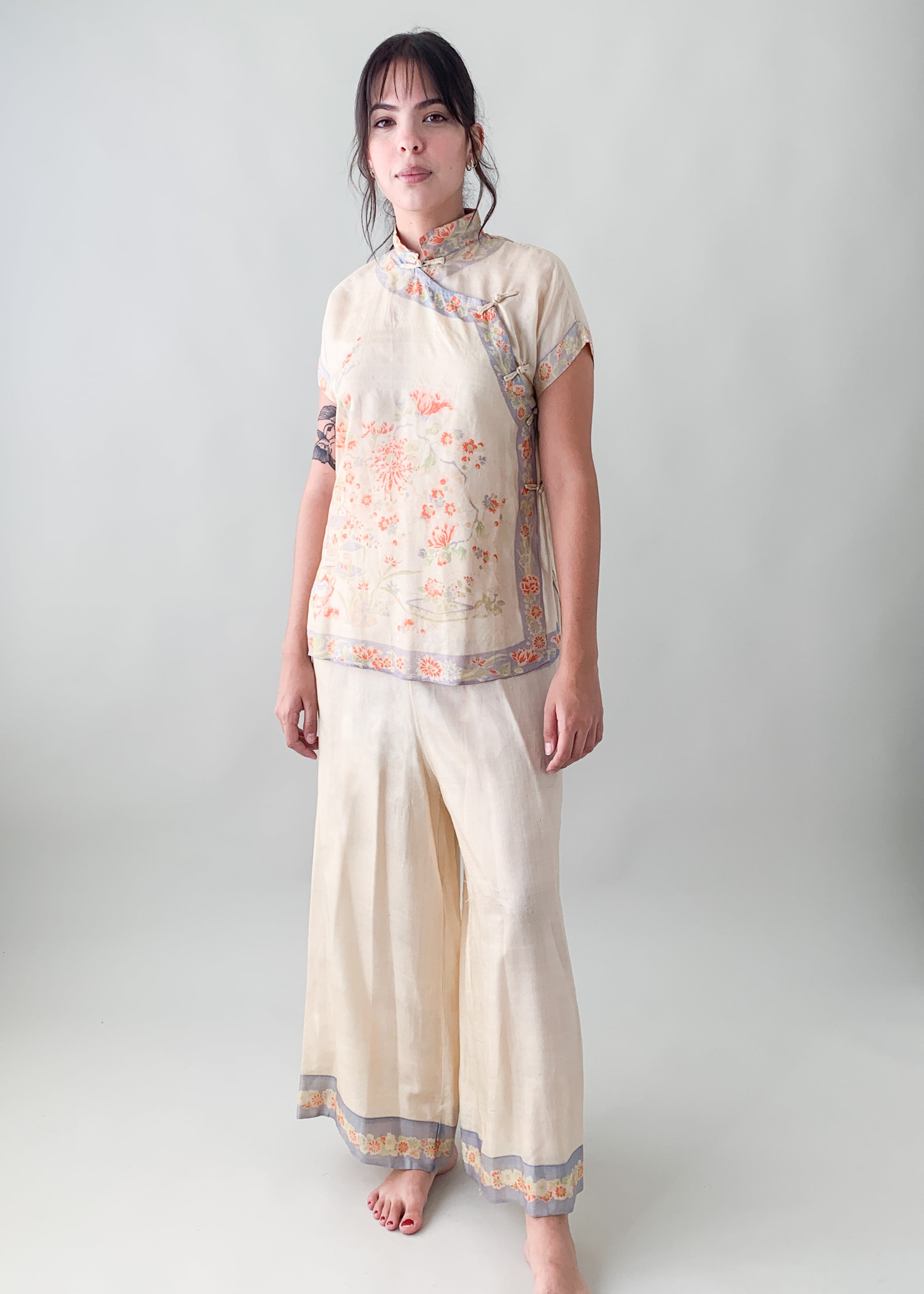 Vintage 1920s Pongee Silk Pajama Set