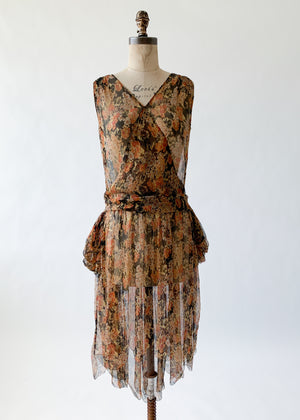Vintage 1920s Floral Silk Chiffon Dress