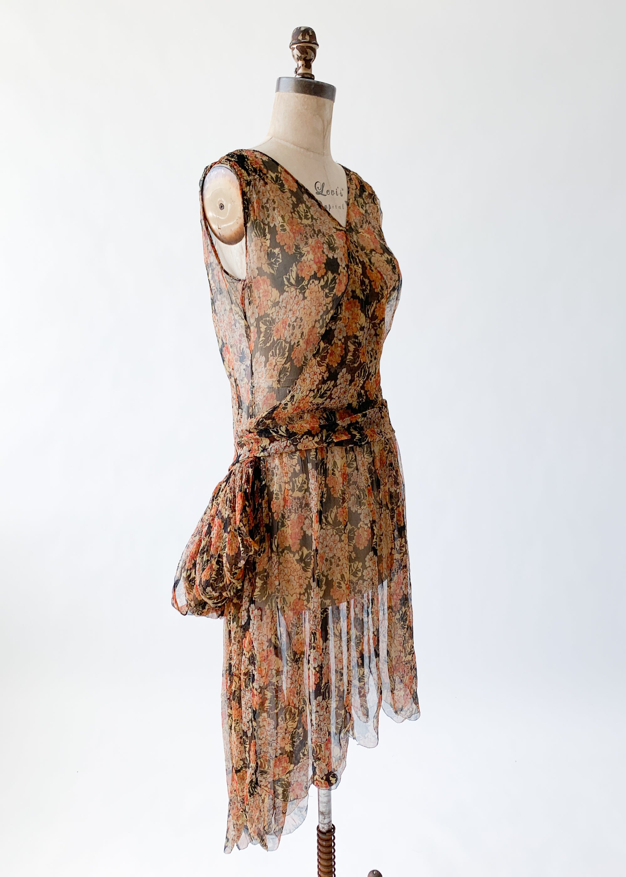 Vintage 1920s Floral Silk Chiffon Dress