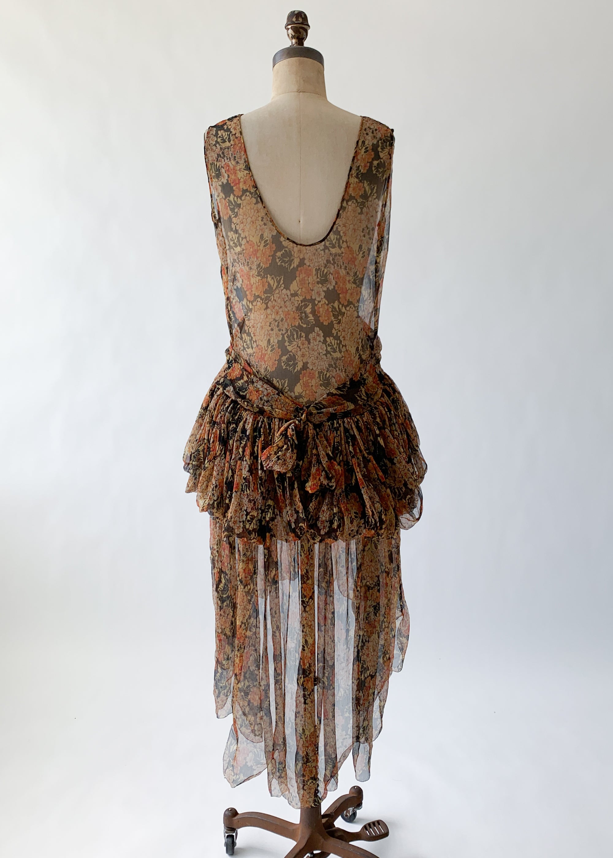Vintage 1920s Floral Silk Chiffon Dress