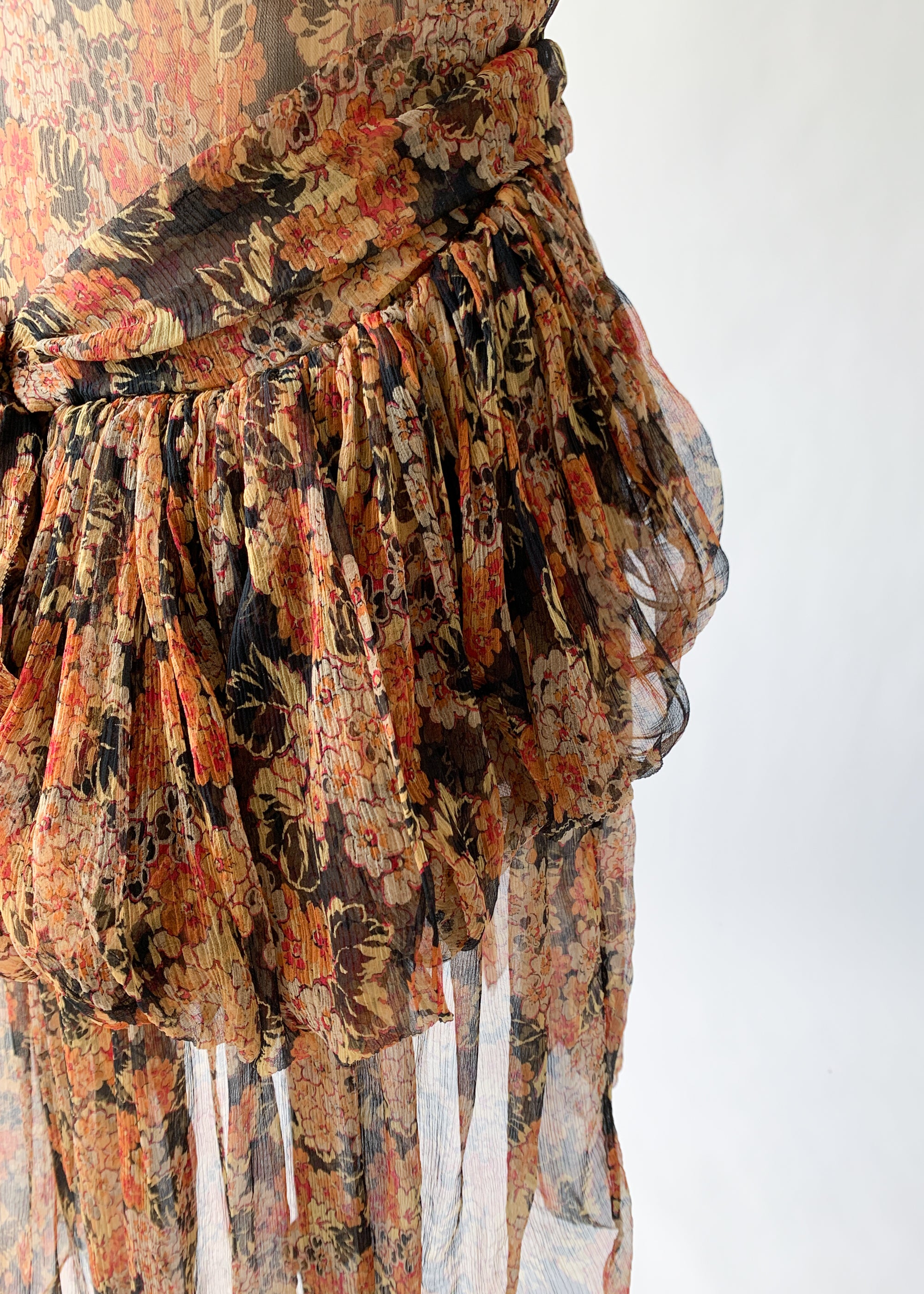 Vintage 1920s Floral Silk Chiffon Dress