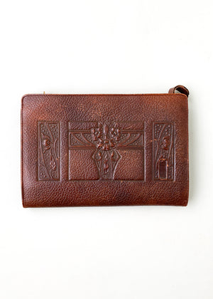 Vintage 1920s Tooled Leather Clutch