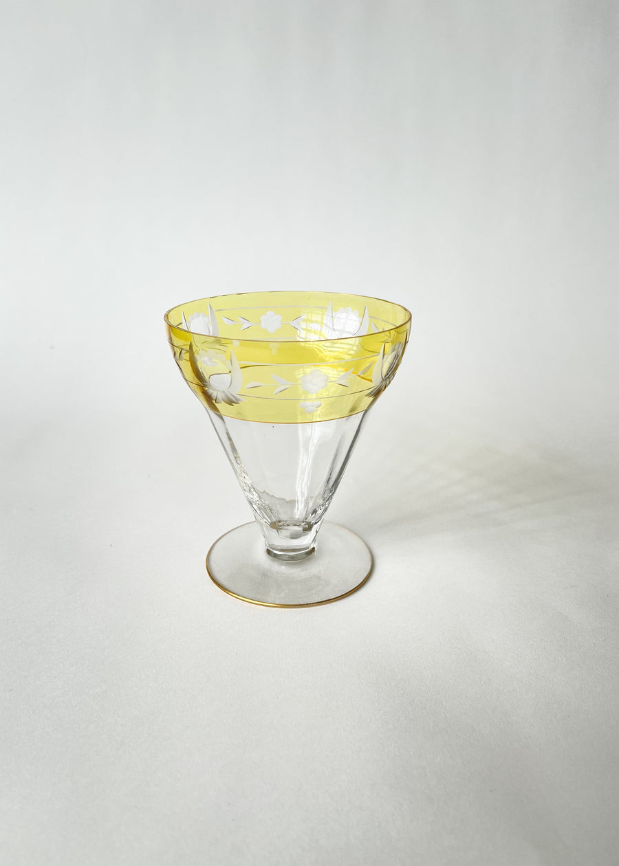 Vintage 1930s Etched and Colored Glass Set