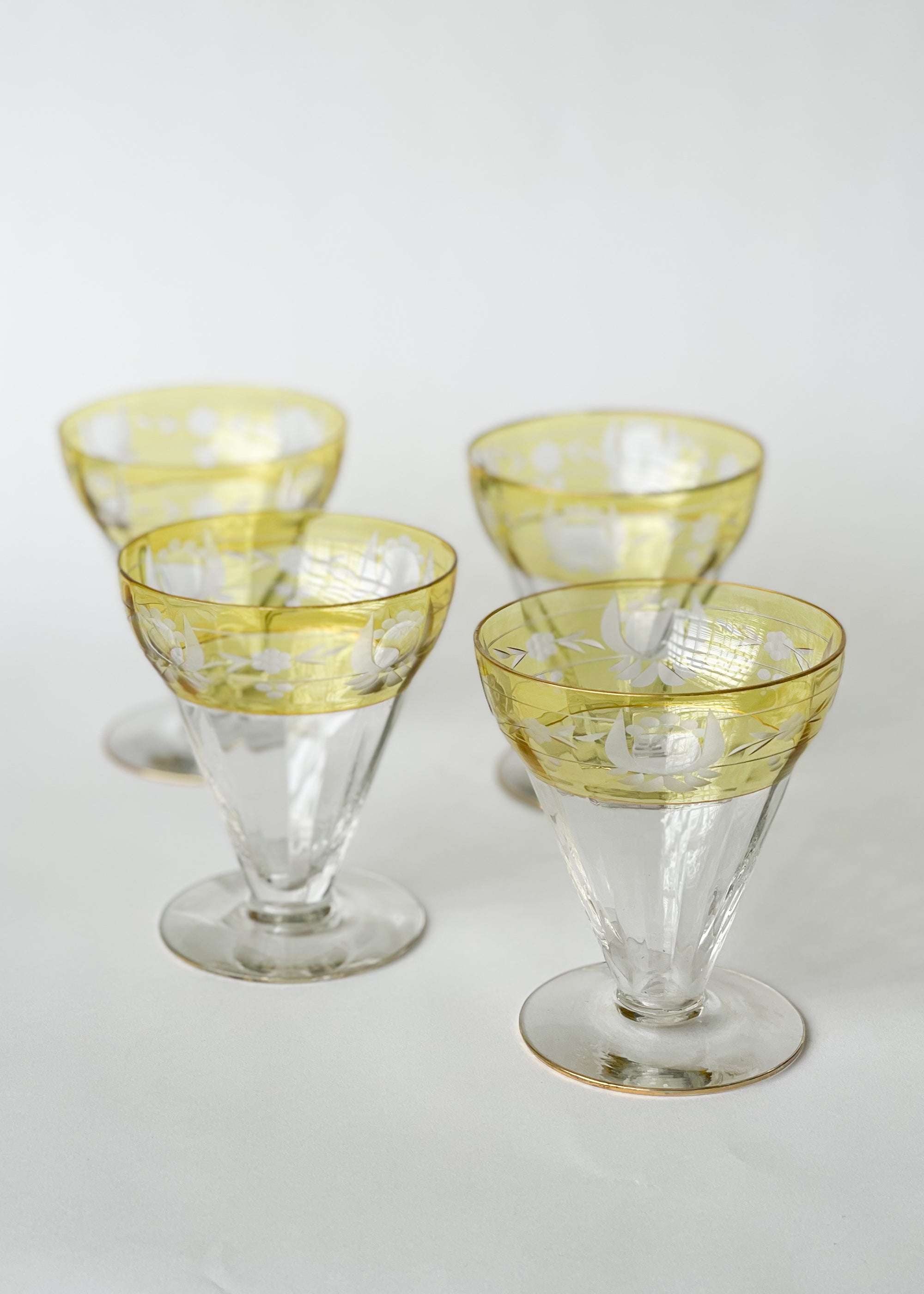 Vintage 1930s Etched and Colored Glass Set