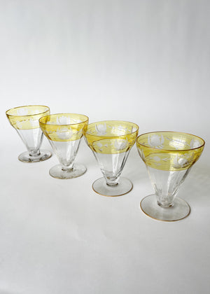 Vintage 1930s Etched and Colored Glass Set