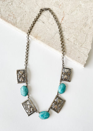 Vintage 1930s Egyptian Revival Scarab Necklace
