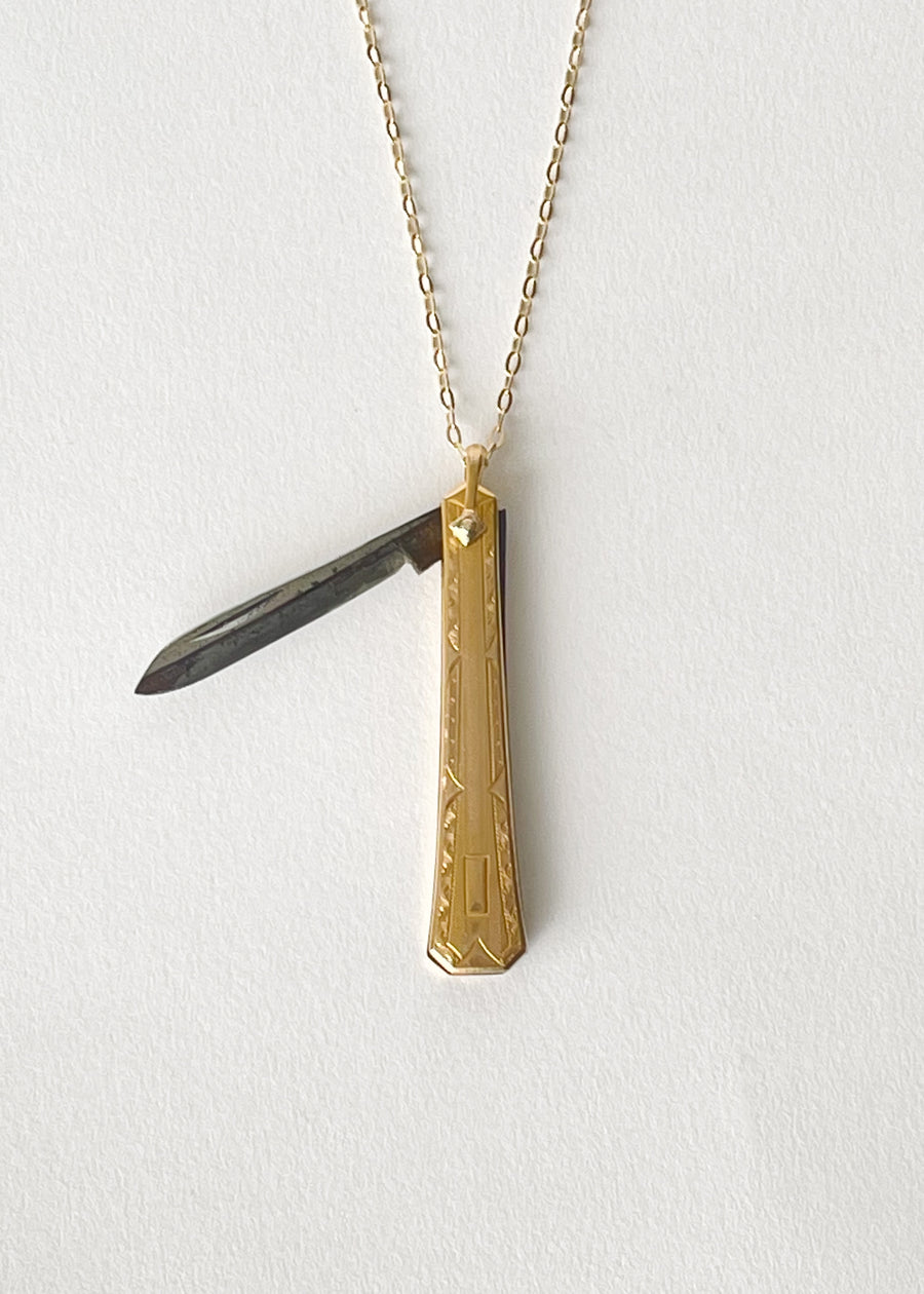 Vintage 1930s Gold PocketKnife Necklace