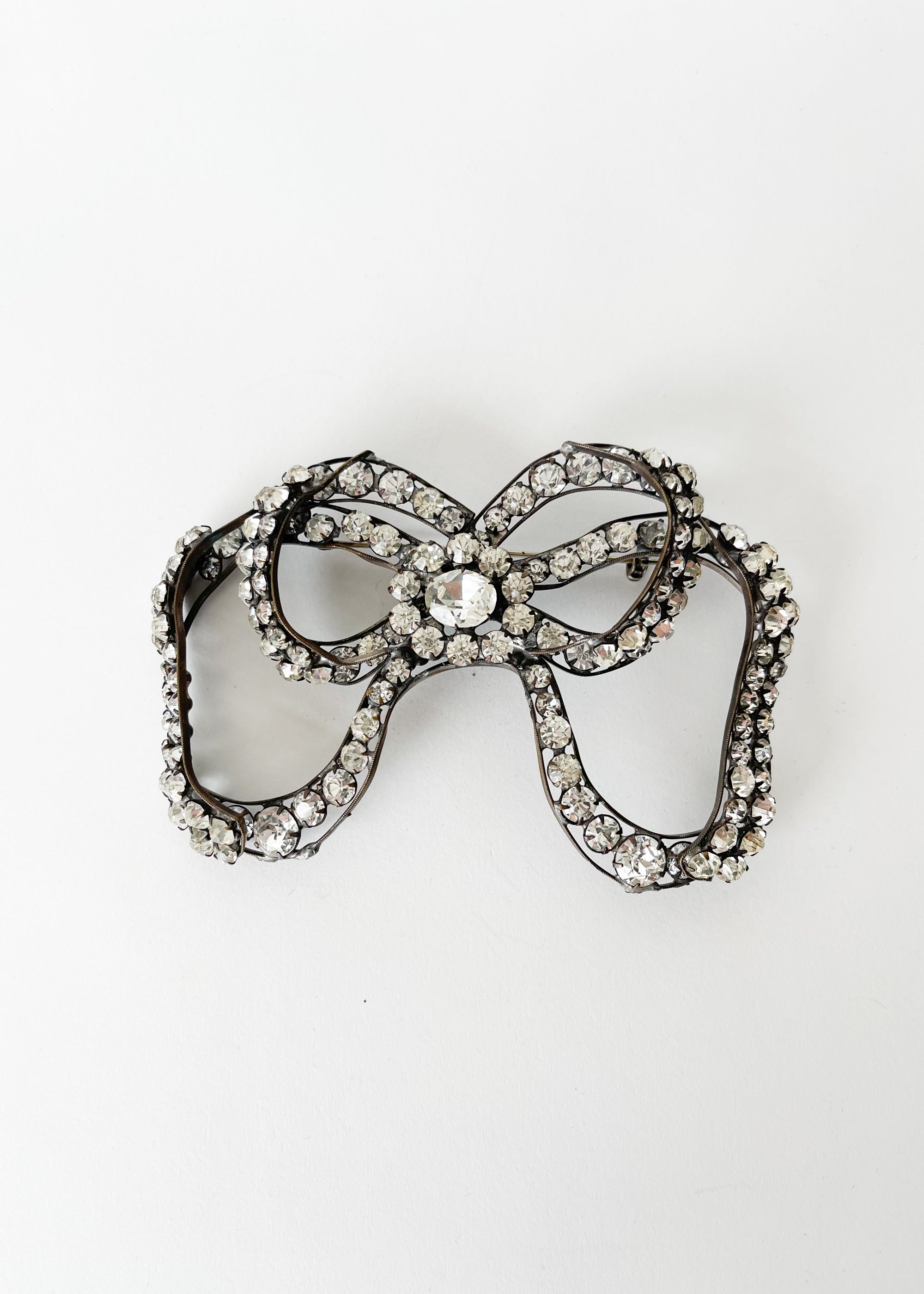 Vintage 1930s Huge Rhinestone Bow Brooch