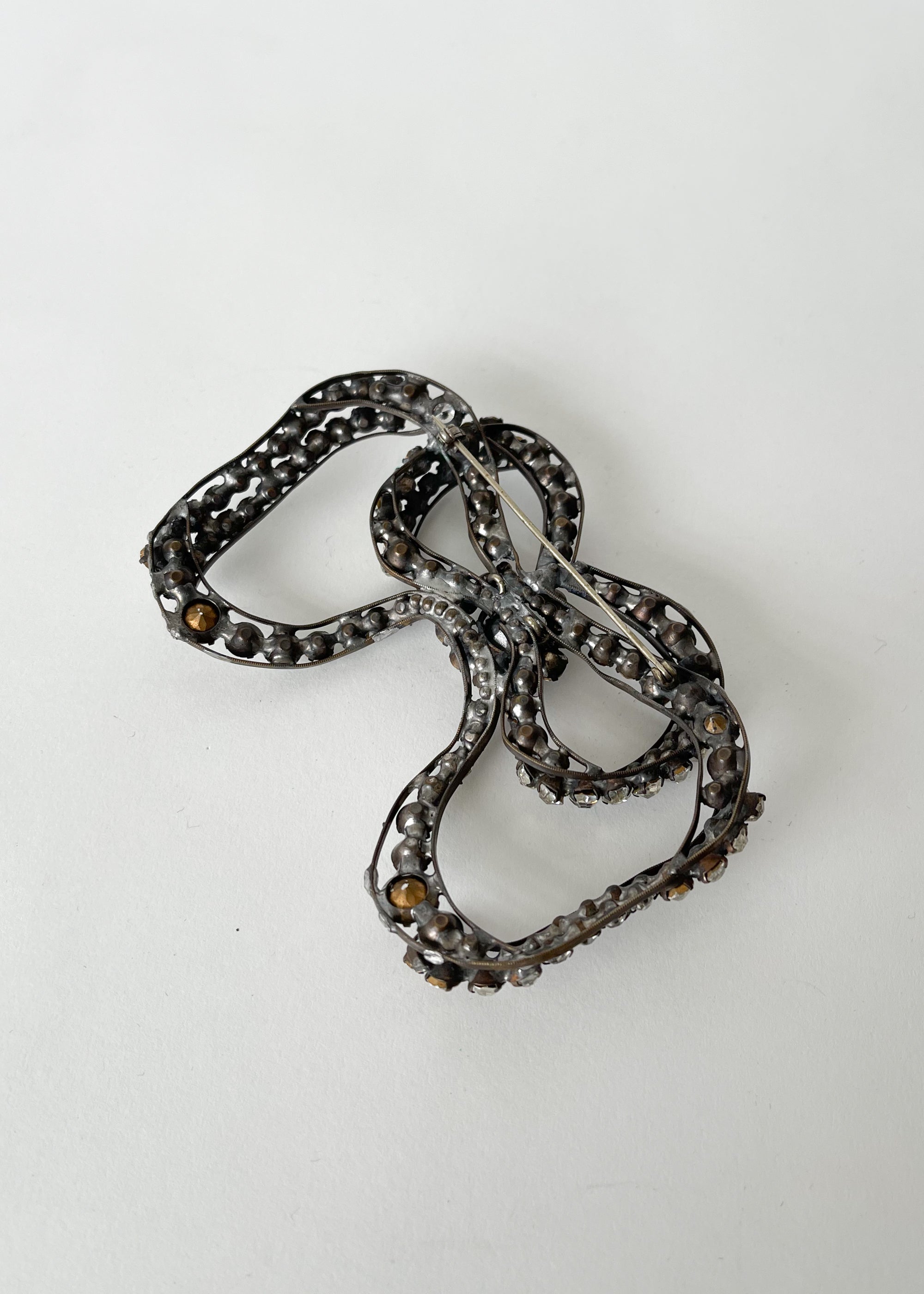 Vintage 1930s Huge Rhinestone Bow Brooch
