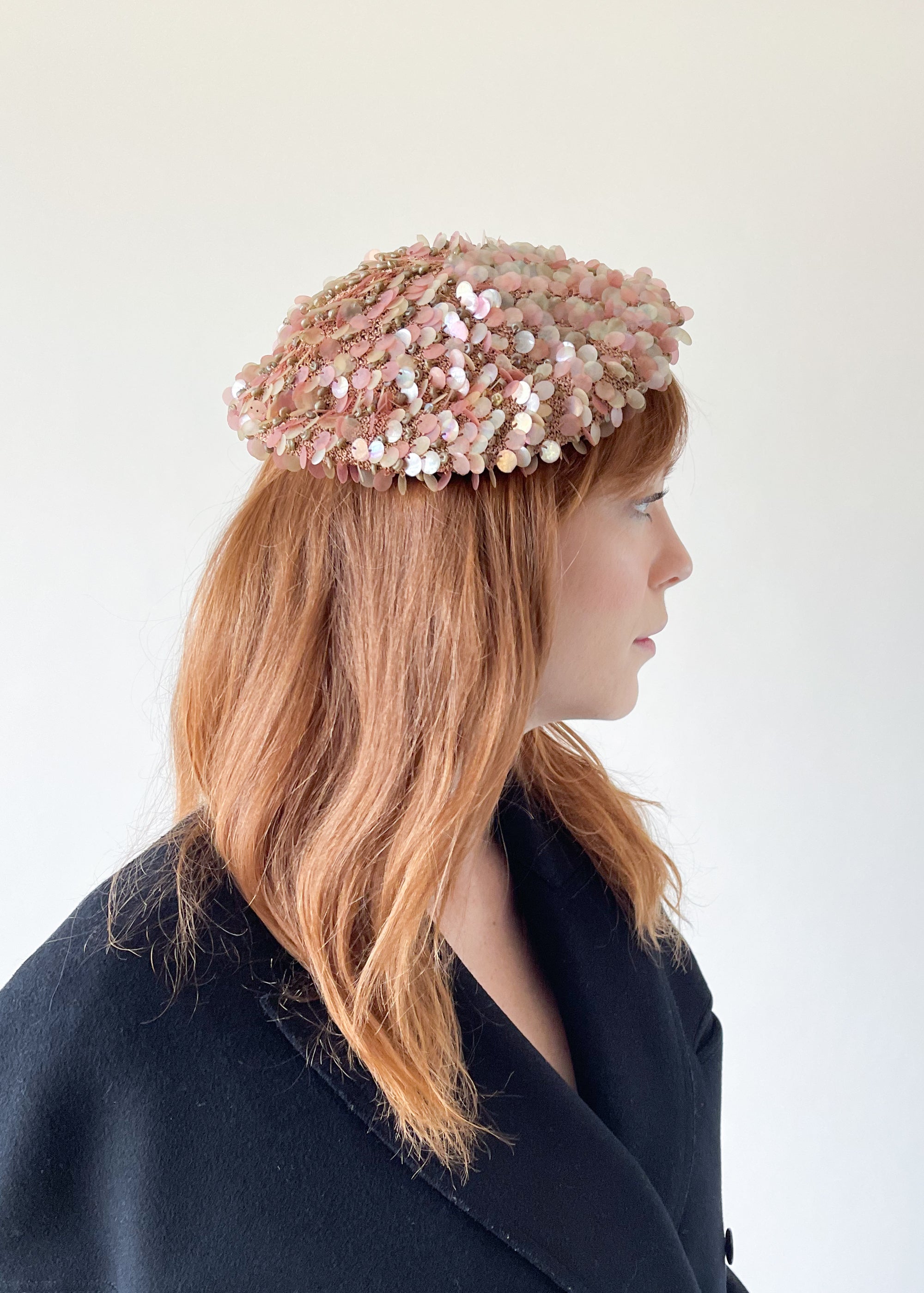 Vintage Paillettes Knit Beret Hat