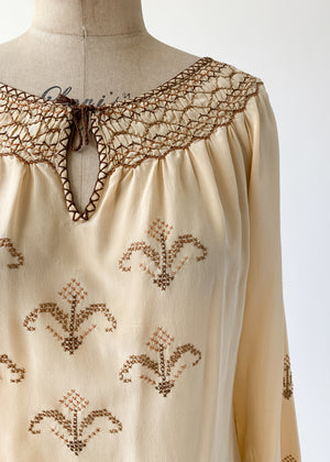 Vintage 1930s Embroidered Silk Blouse
