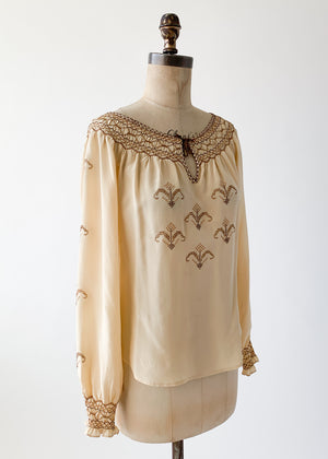 Vintage 1930s Embroidered Silk Blouse