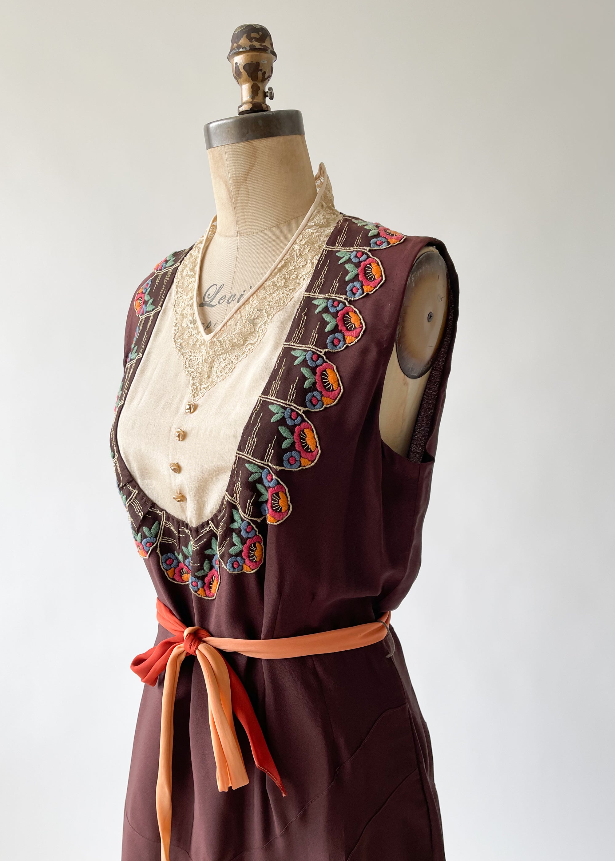 Vintage 1930s Embroidered Rayon Dress