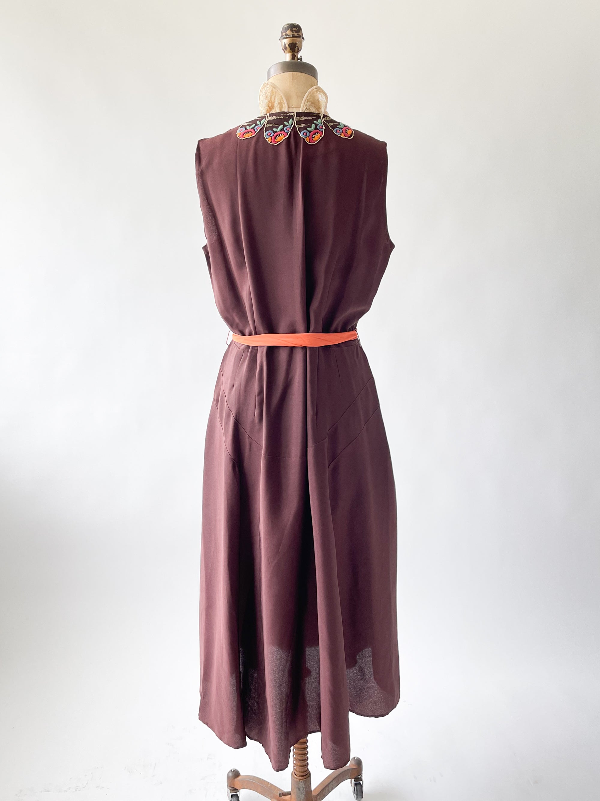 Vintage 1930s Embroidered Rayon Dress