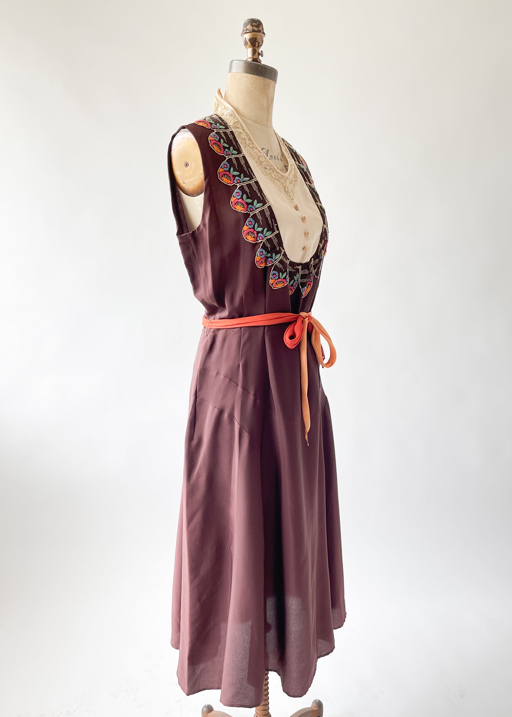 Vintage 1930s Embroidered Rayon Dress