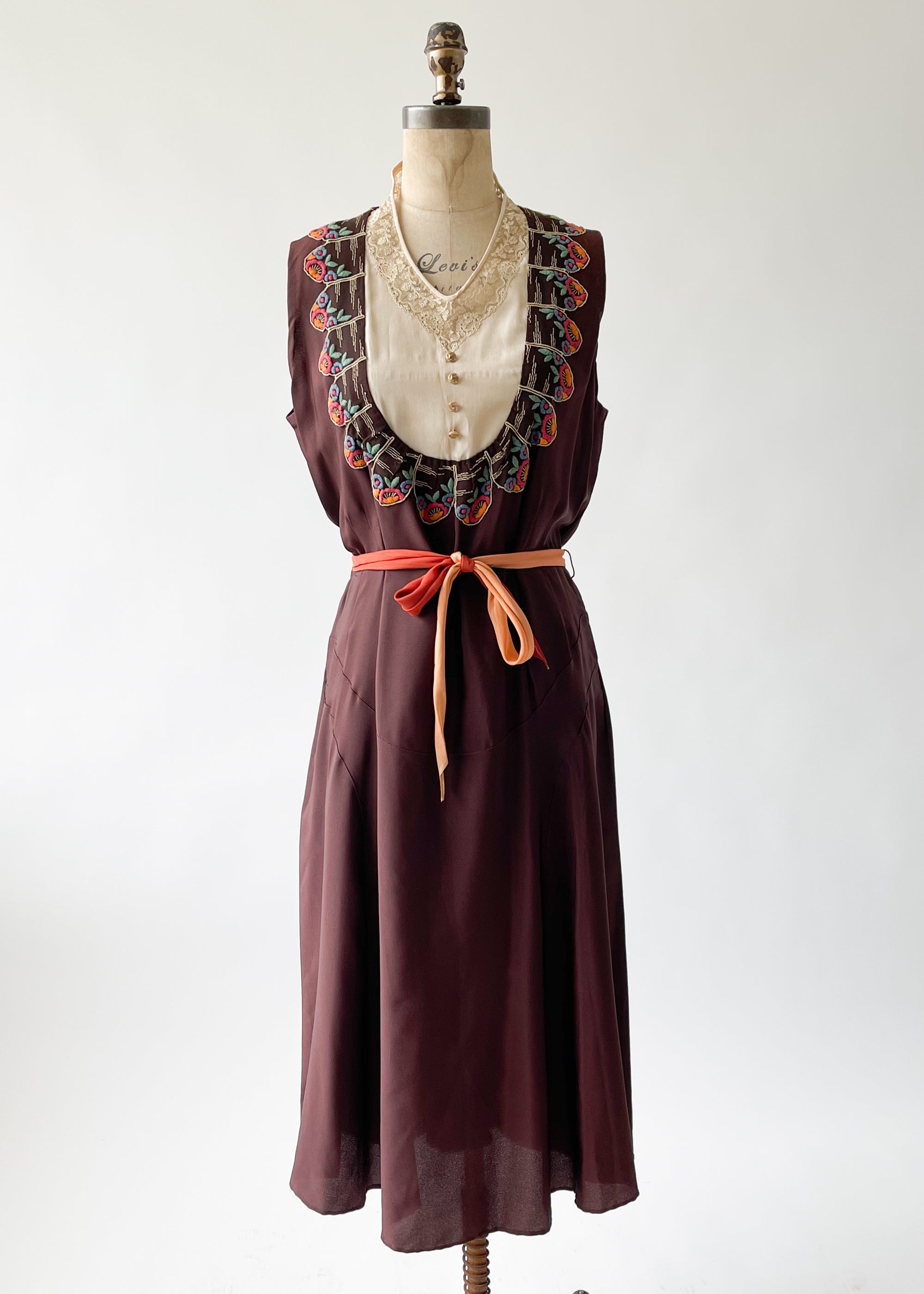 Vintage 1930s Embroidered Rayon Dress