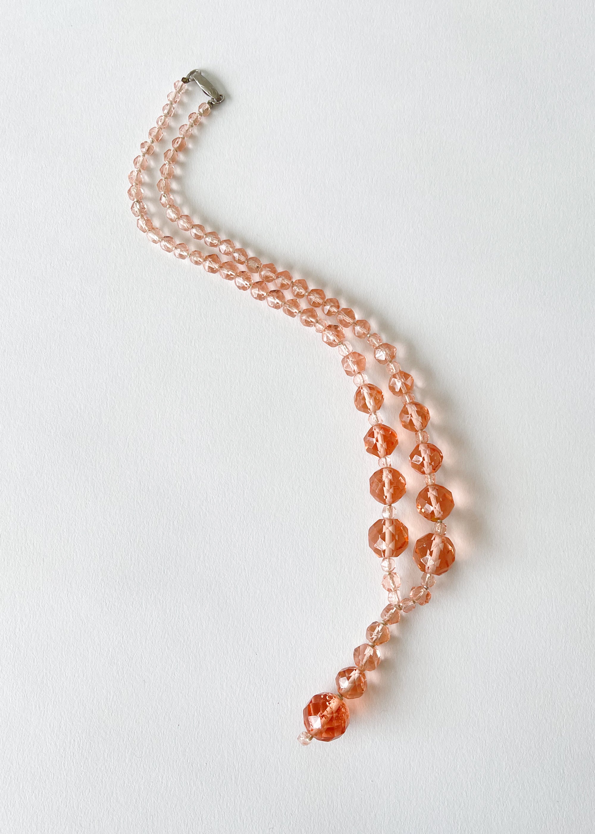 Vintage 27 Necklace Pink/tan Speckled Porclain Beads. 