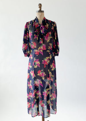 Vintage 1930s Floral Silk Chiffon Dress