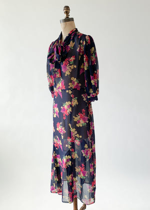 Vintage 1930s Floral Silk Chiffon Dress