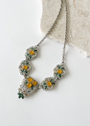 Vintage 1930s Gold and Green Rhinestone Glamour Necklace