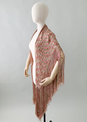 Vintage 1920s Fringed Knit Shawl
