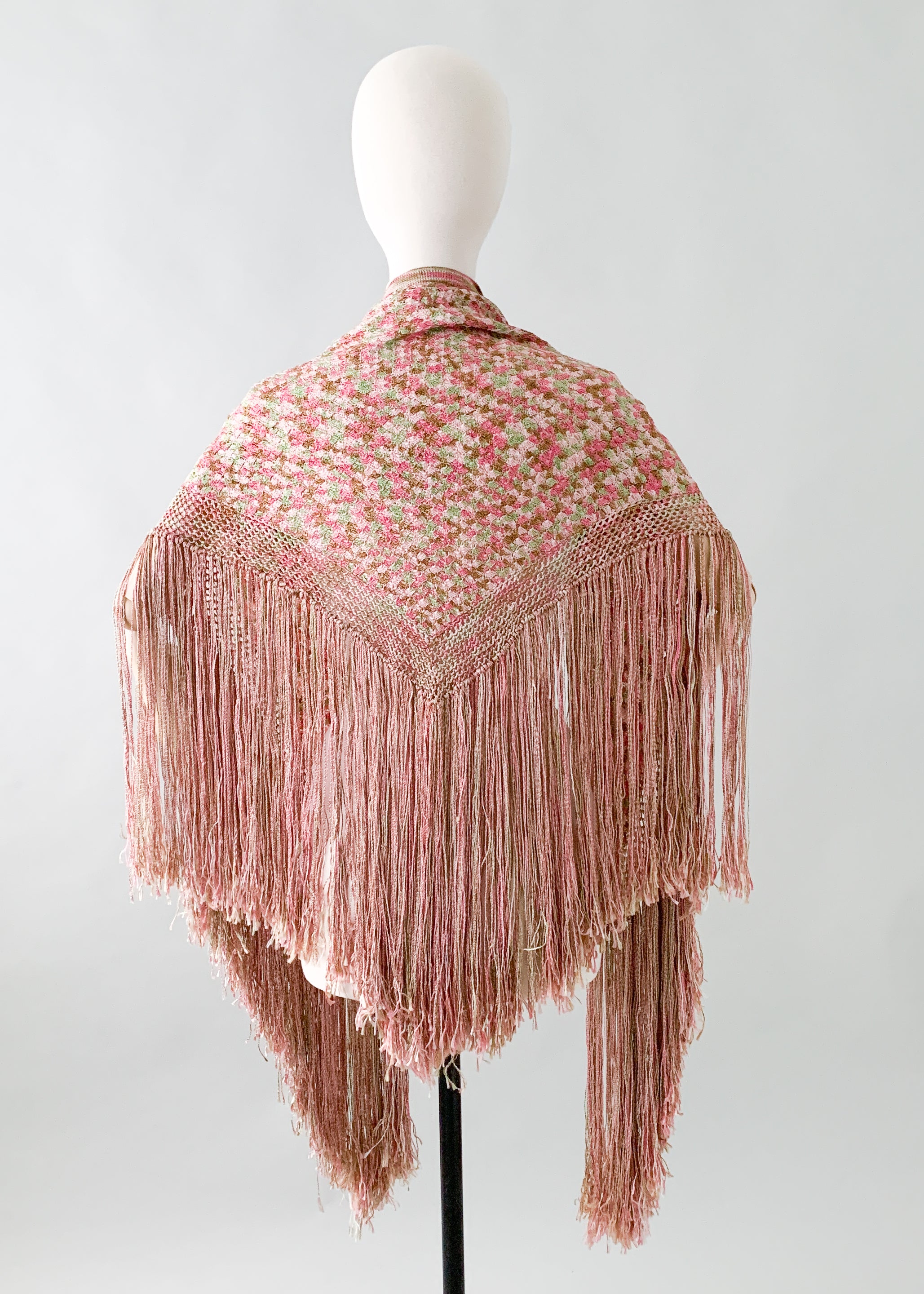 Vintage 1920s Fringed Knit Shawl