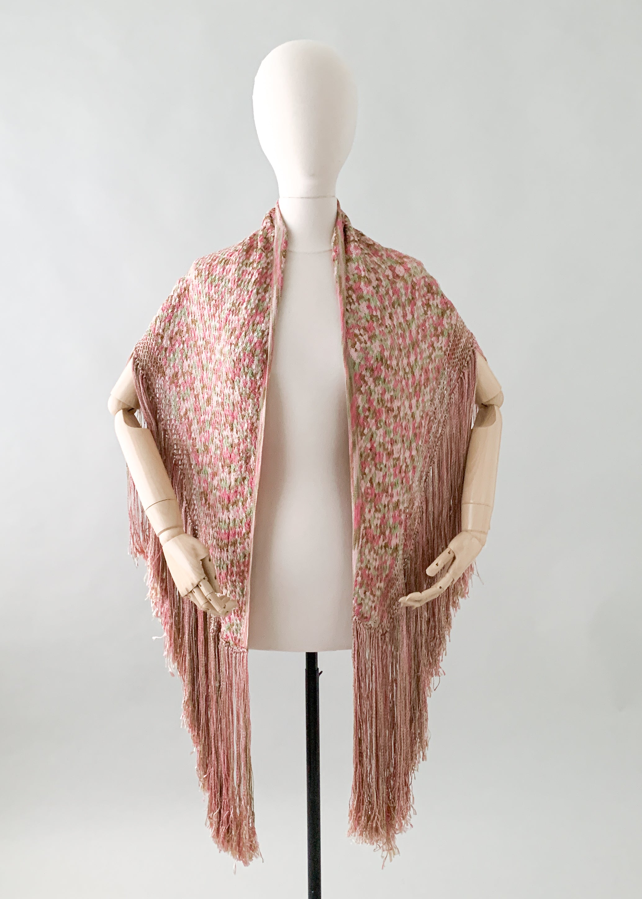 Vintage 1920s Fringed Knit Shawl