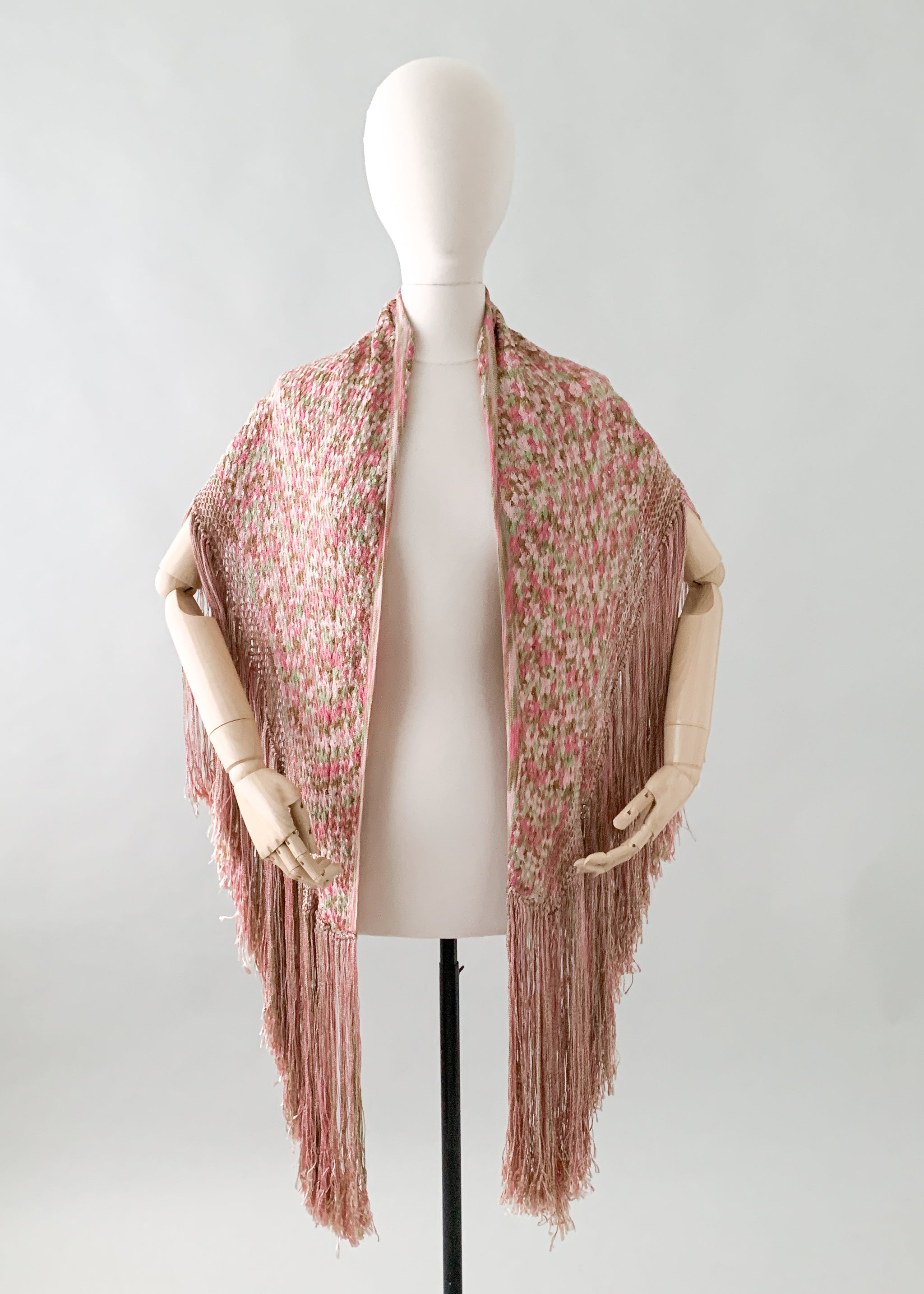 Vintage 1920s Fringed Knit Shawl - Raleigh Vintage