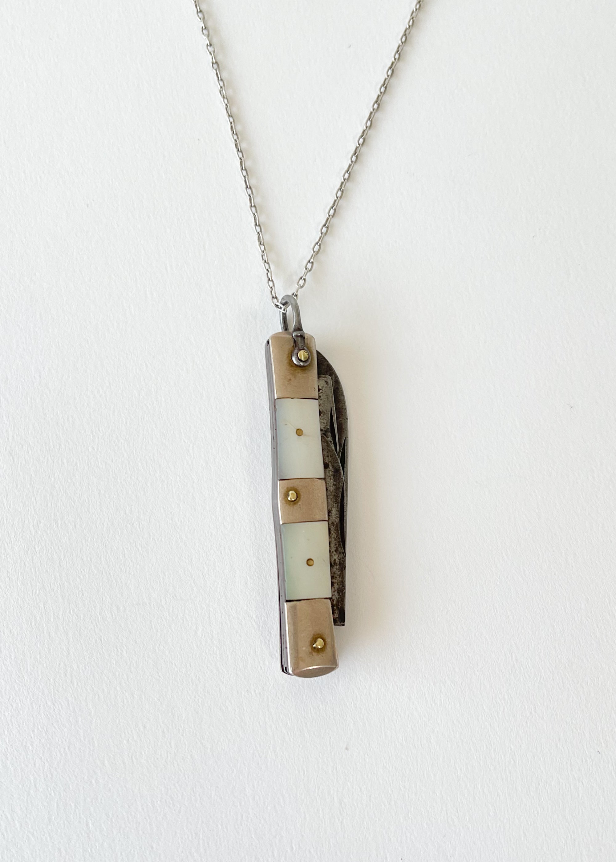 Vintage 1940s Mother of Pearl PocketKnife Necklace