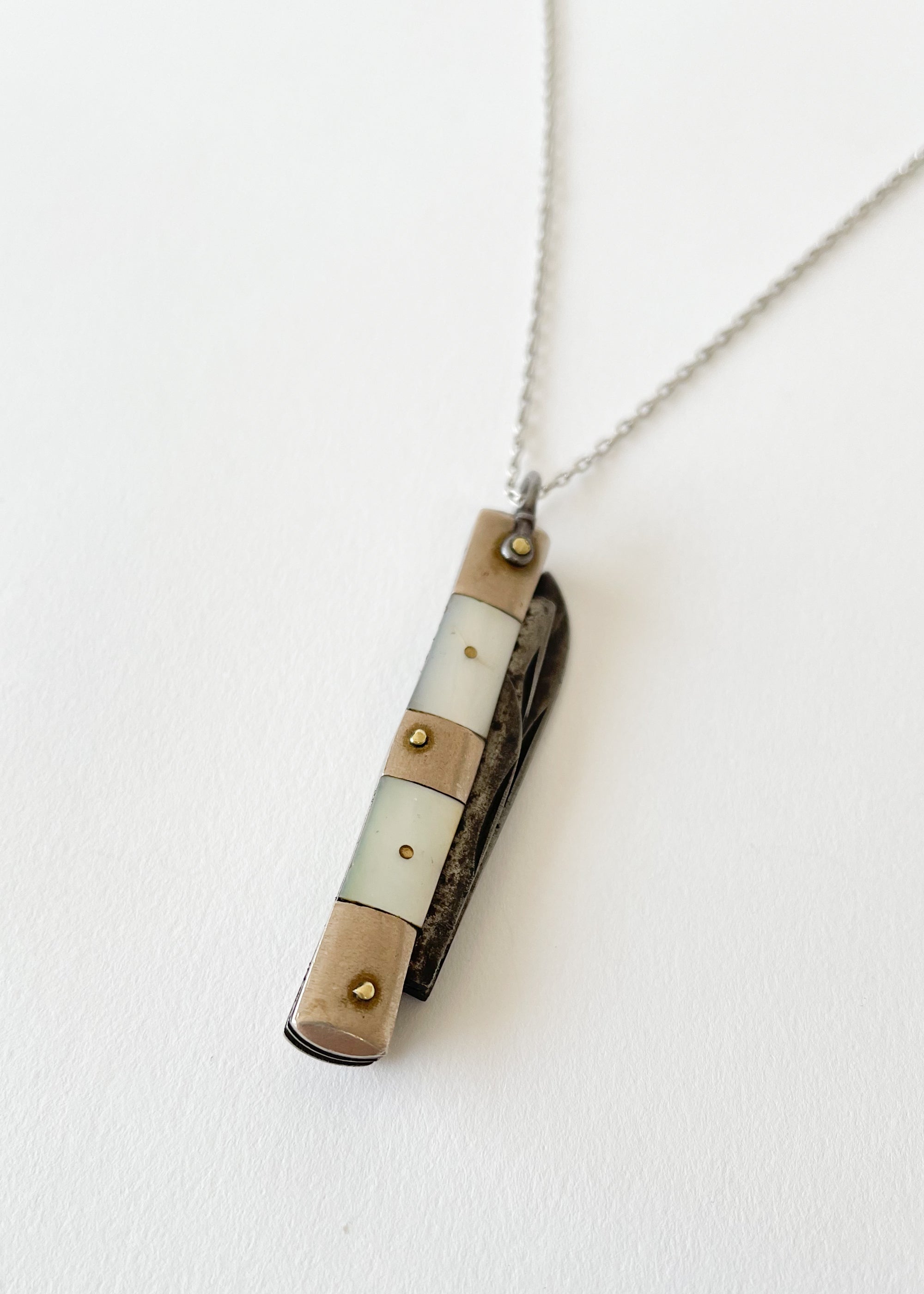 Vintage 1940s Mother of Pearl PocketKnife Necklace