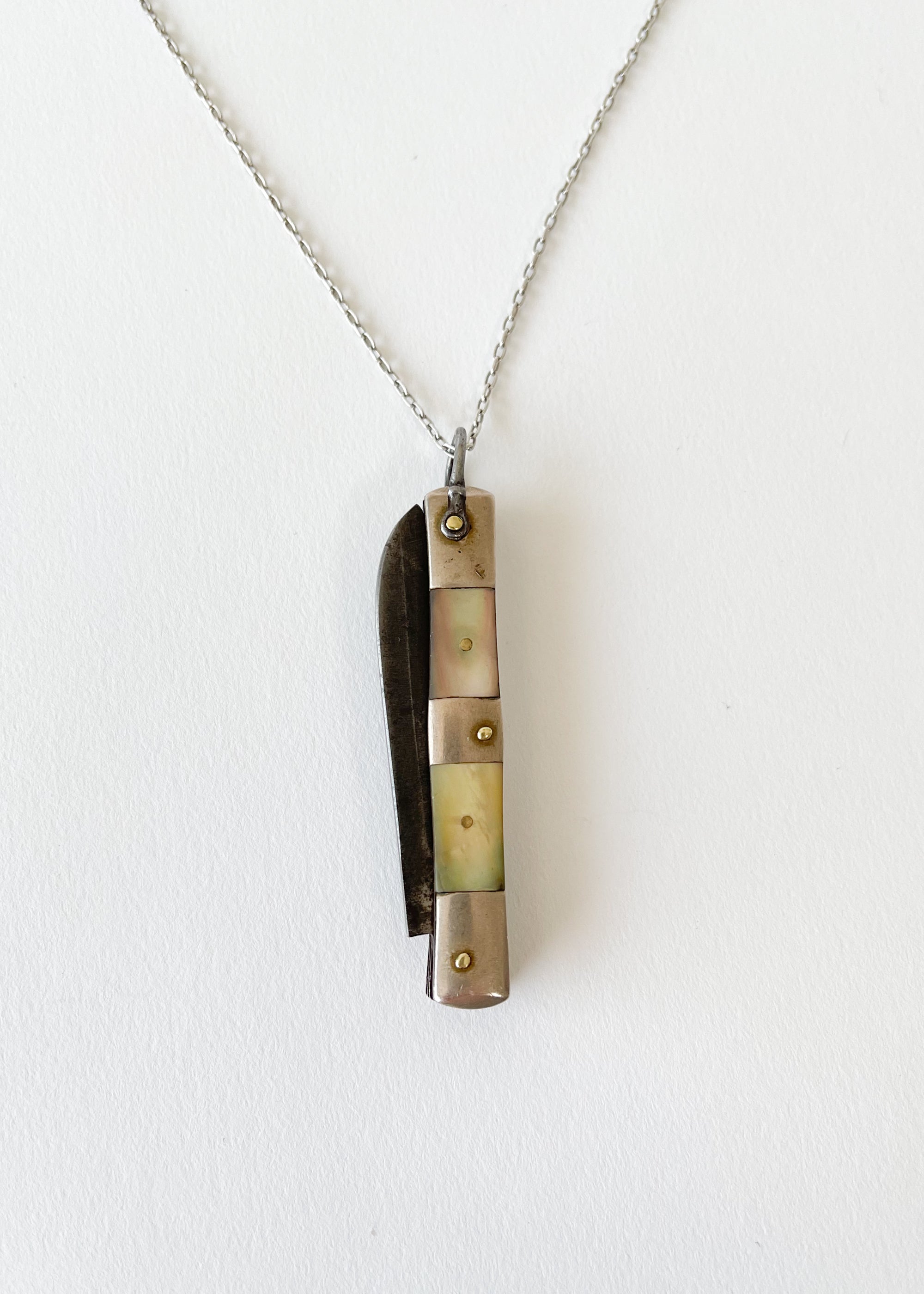 Vintage 1940s Mother of Pearl PocketKnife Necklace