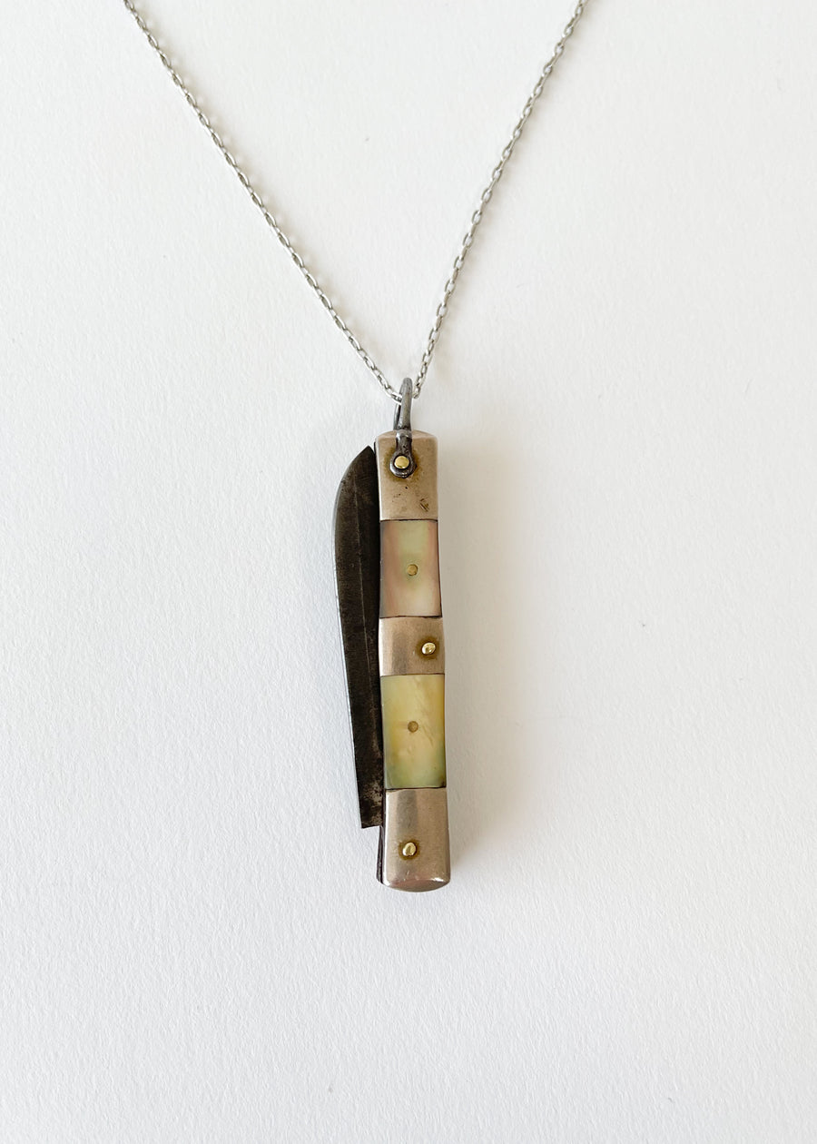 Vintage 1940s Mother of Pearl PocketKnife Necklace