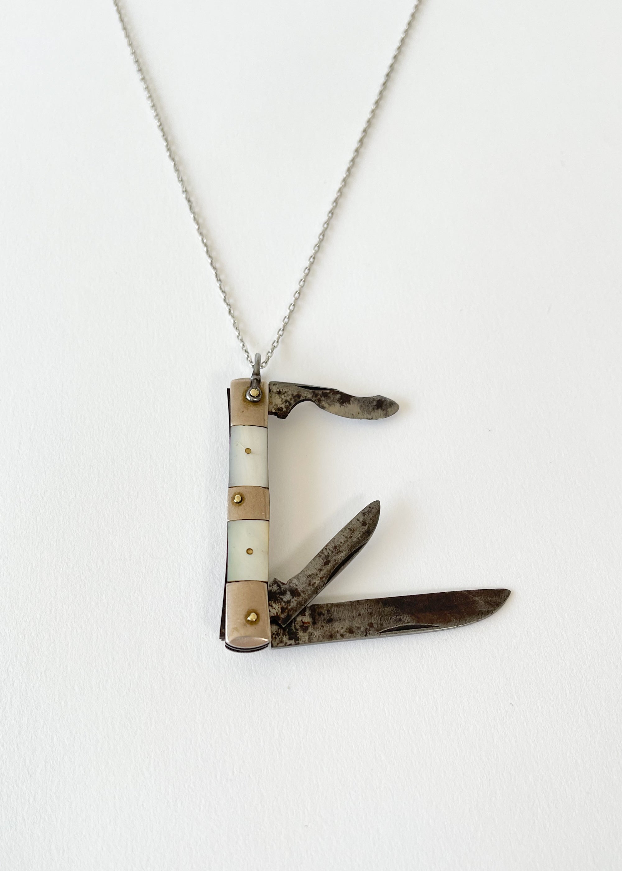 Vintage 1940s Mother of Pearl PocketKnife Necklace