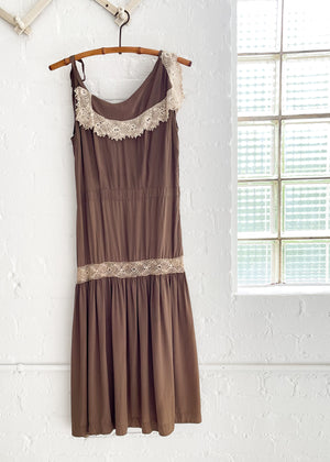 Vintage 1930s Silk and Tatted Lace Asymmetrical Sundress