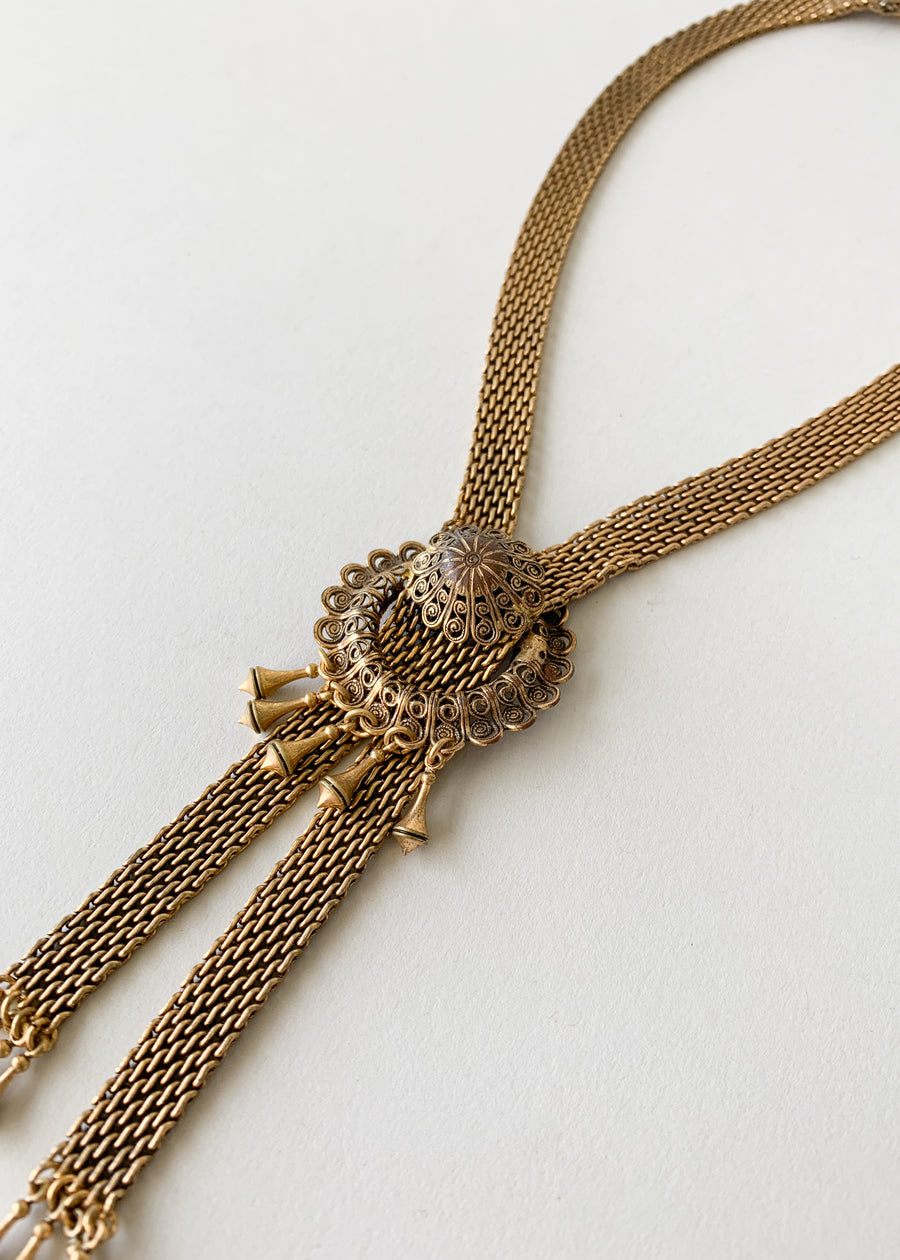 Vintage 1940s Brass Necklace and Earrings