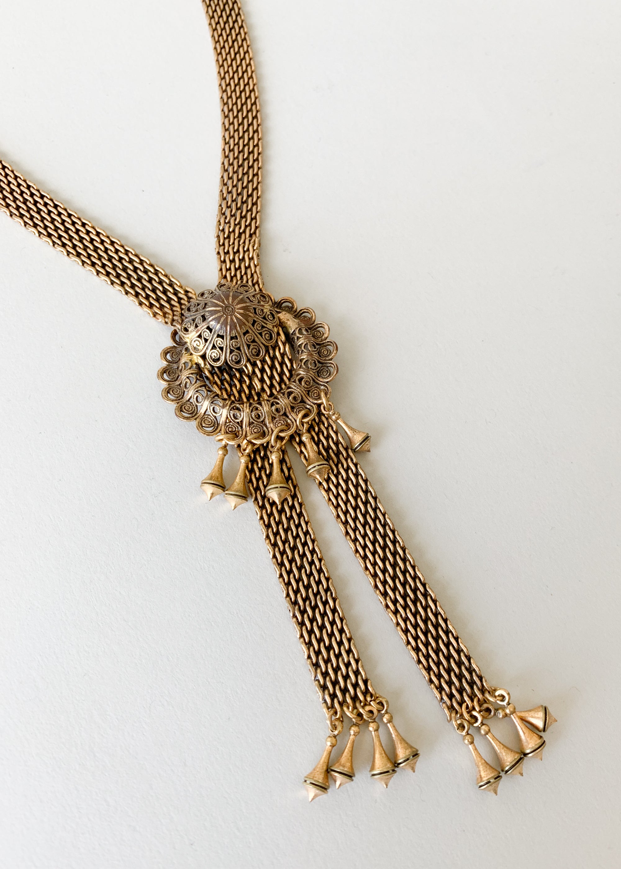 Vintage 1940s Brass Necklace and Earrings