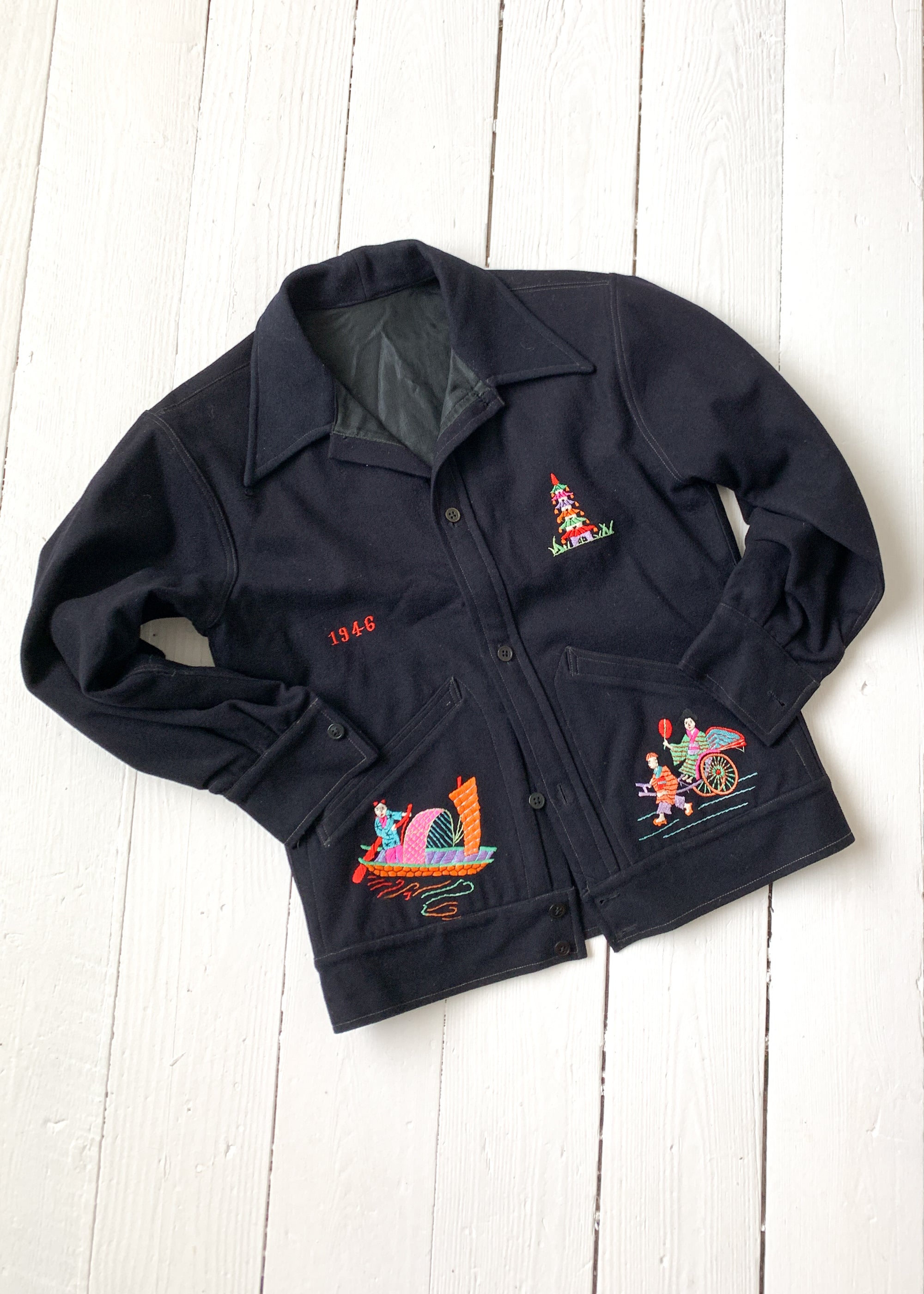 Vintage 1940s WWII Embroidered Souvenir Jacket