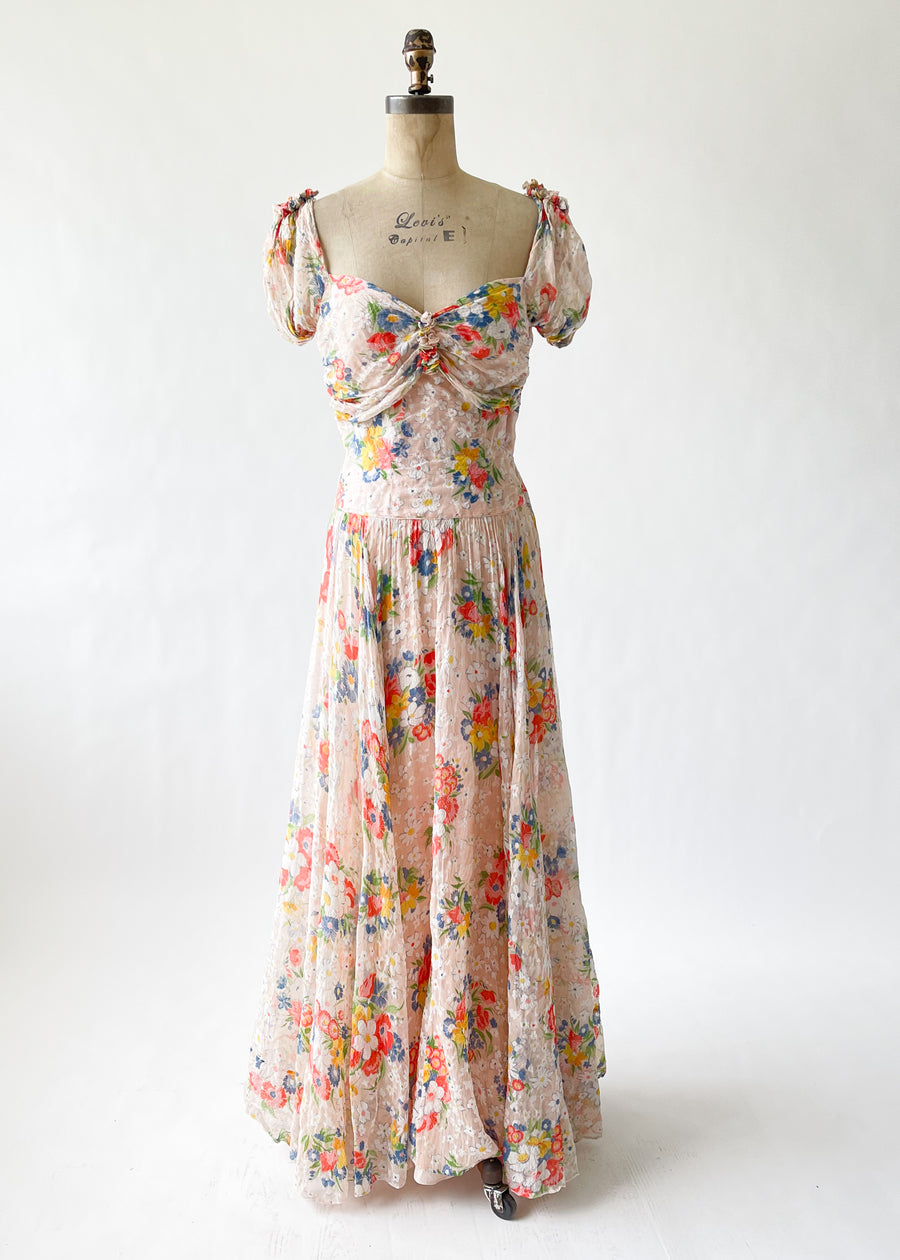 Vintage 1940s Floral Maxi Dress