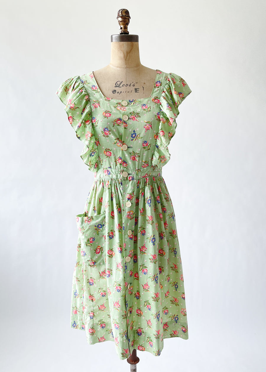 Vintage 1940s Floral Pinafore Dress