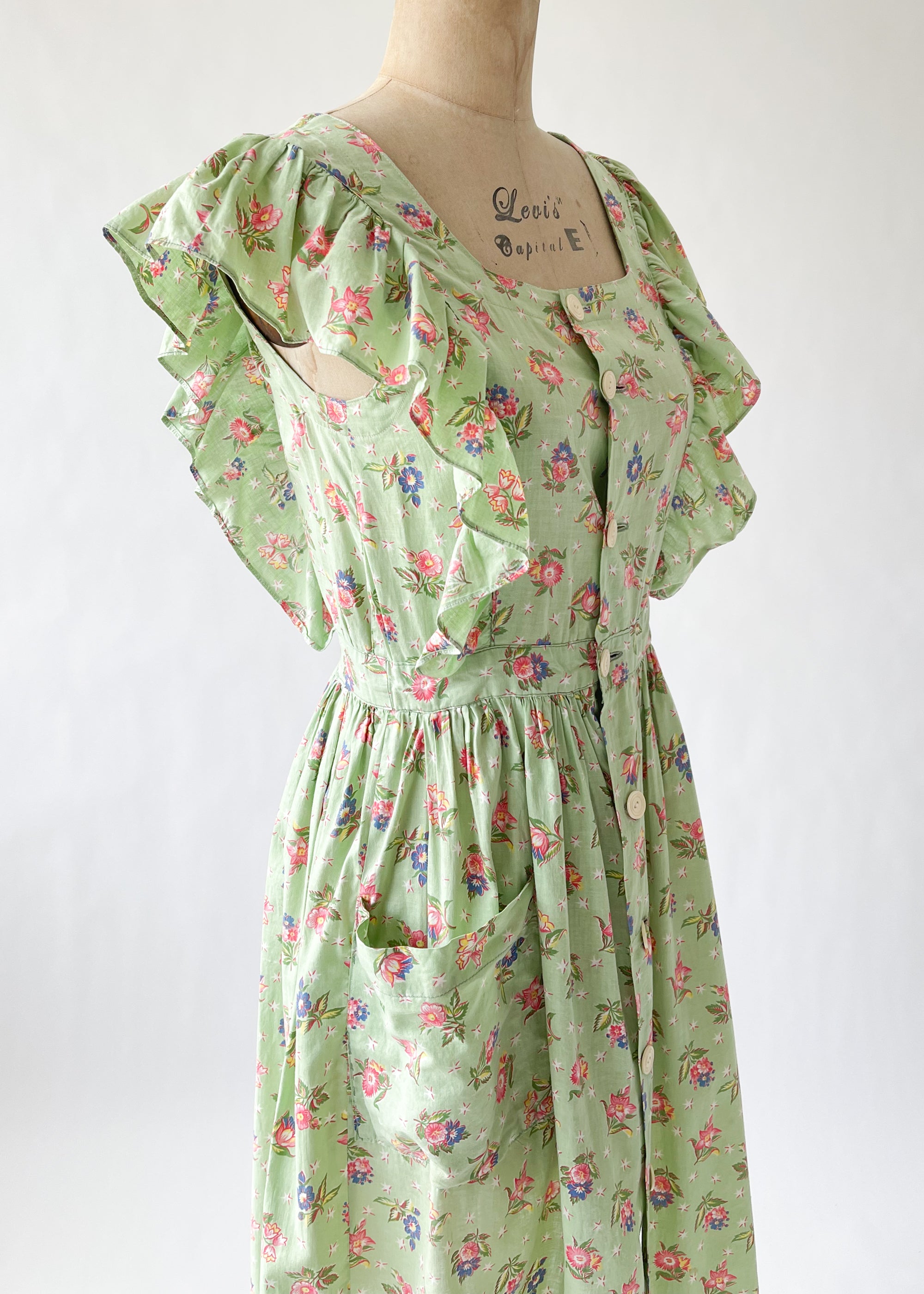 Vintage 1940s Floral Pinafore Dress