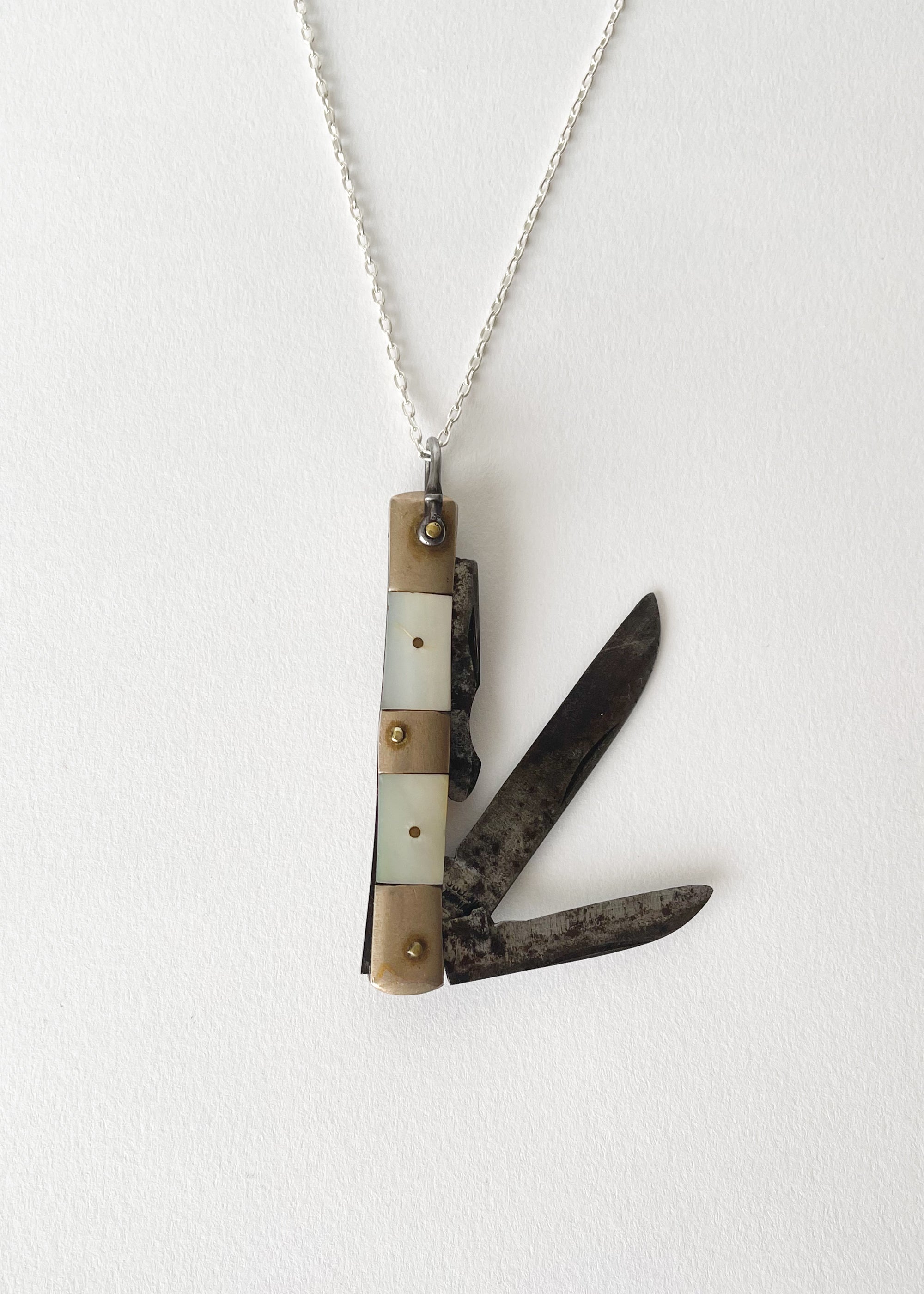 Vintage 1940s Mother of Pearl PocketKnife Necklace