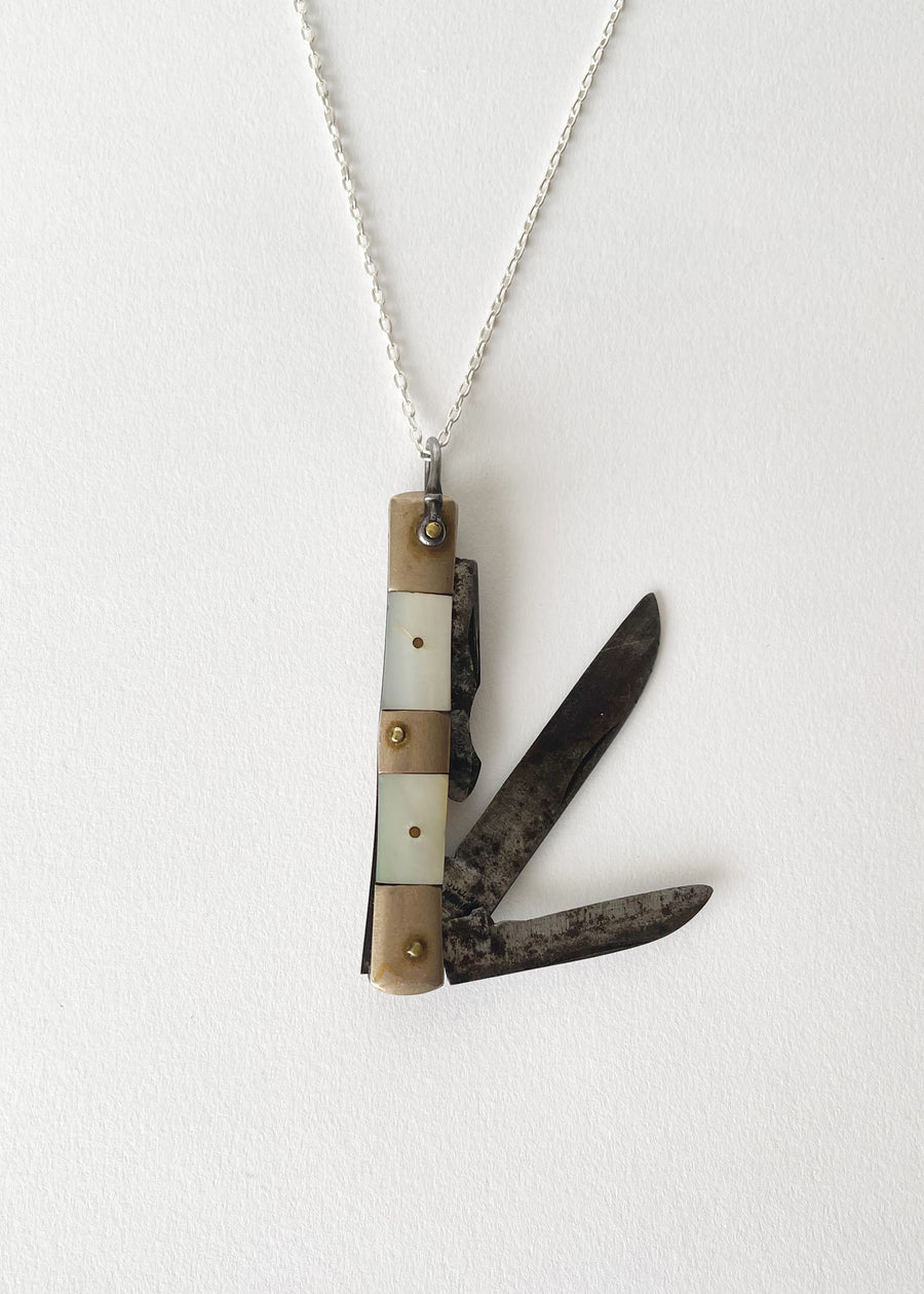 Vintage 1940s Mother of Pearl PocketKnife Necklace
