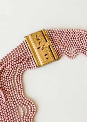 Vintage 1940s Pink Brass Bead Necklace